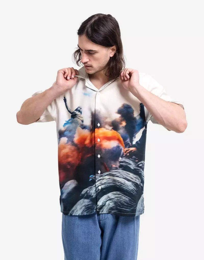 Olow Aloha Riot Off-White Shirt Kurzarm Hemd Herren creme